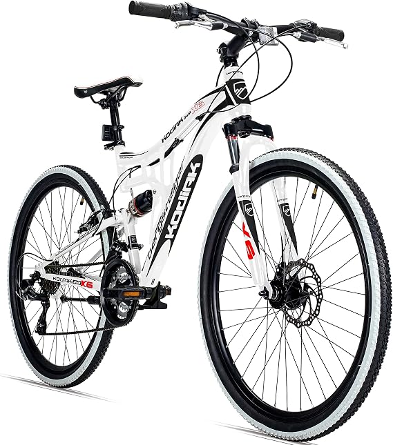 Bergsteiger Kodiak 24/26/29 Inch Mountain Bike Full Suspension Perfect for going to school or work from 135 cm tall. With 21 speeds disc brake and 90 percent pre-assembled.