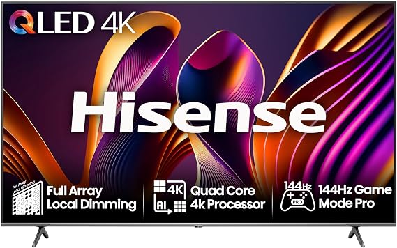 Hisense 65 Inch 144Hz 4K QLED Smart Gaming TV 65E7NQTUK PRO - Full Array Local Dimming, Dolby Vision Atmos, Freesync, Subwoofer, Vidaa OS with Freely, Youtube, Netflix and Disney+ (2024 Model) [Energy Class E]