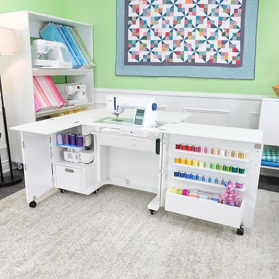 Arrow Sewing Wallaby Dual Rail Electric Sewing Cabinet, Ash-White