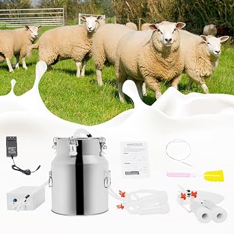 Milking Machine for Goats & Cows - 2 In1 Adjustable Suction Electric Pulsation Vacuum Milker Automatic Breast Pump with 3L Stainless Steel Bucket & 2 Teat Cups (3L)