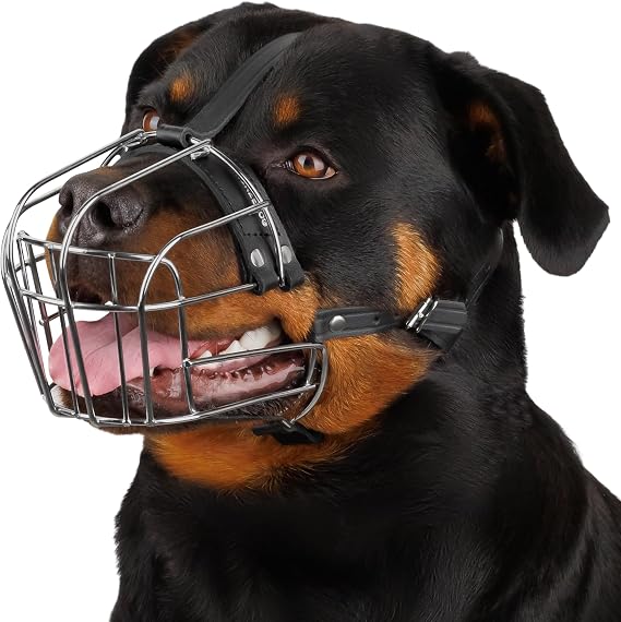 BRONZEDOG Rottweiler Dog Muzzle Adjustable Durable Metal Wire Basket for Large Dogs American Bulldog No Barking Muzzles