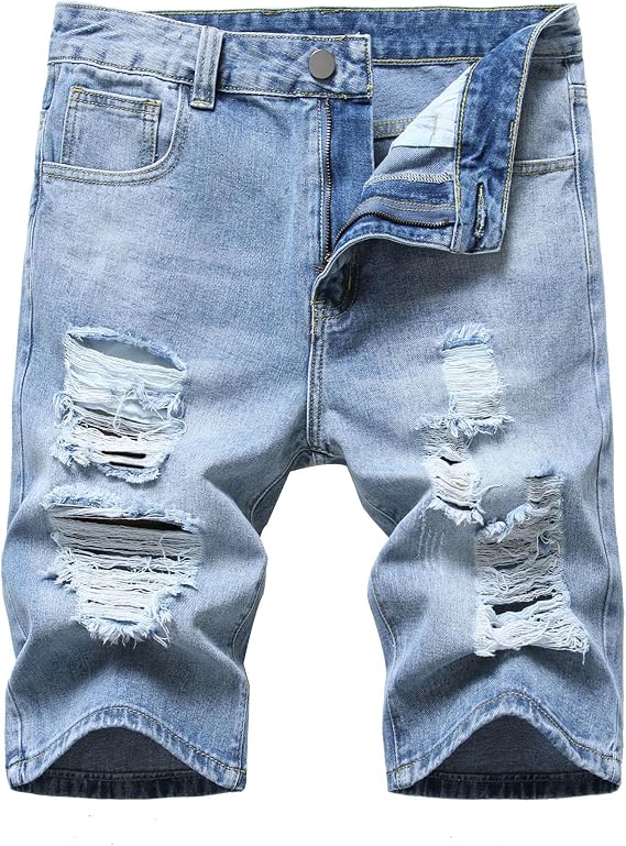 Men's Ripped Distressed Slim Fit Holes Denim Shorts,003-5 Blue,40