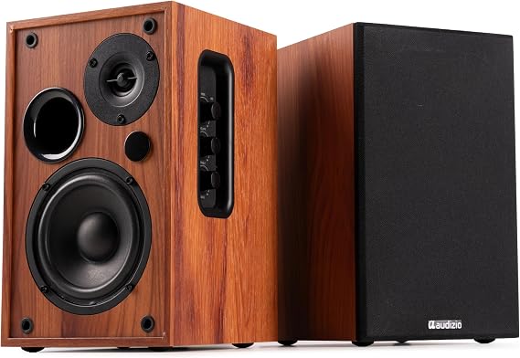 Audizio KS02-80W HiFi Speaker Boxes Pair Bluetooth Shelf Speaker Boxes Active for Home Cinema & Music Woofer & Tweeter Compact & Powerful in Brown