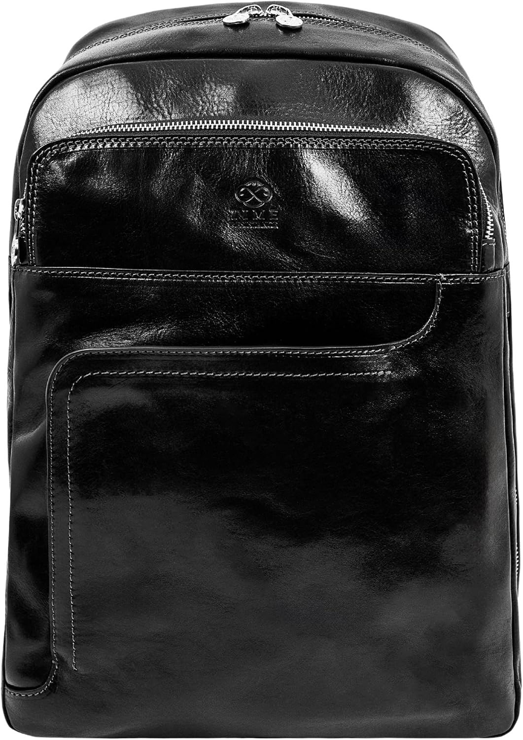 Time Resistance Leather Business Backpack - Leather Backpack for Laptop or A4 Portfolio - Computer Bag Made in Italy (Black)