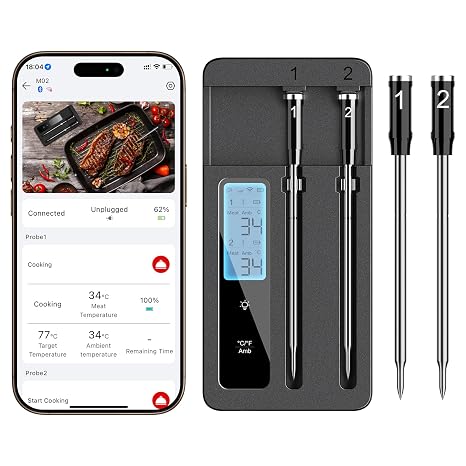 Smart Wireless Meat Thermometer Dual Probes with WiFi Bluetooth Combo