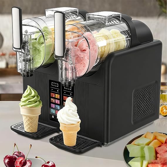 2-in-1 Slush Machine & Soft Serve Ice Cream Maker, 7 Modes for Smoothies, Milkshakes, Cocktails, Margaritas, and Ice Cream, Double-Tank, Self-Cleaning,Perfect for Home & Commercial Use Black