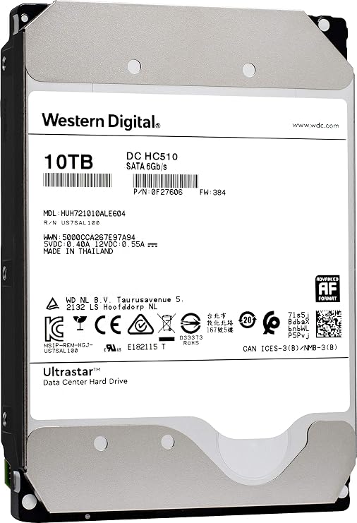 HGST WD Ultrastar DC HC510 10TB 7200 RPM SATA 6Gb/s 3.5" Helium Platform Enterprise Hard Disk Drive - HUH721010ALE604 (0F27606)