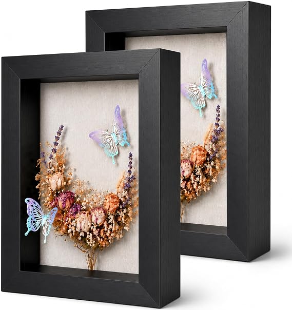 5x7 Shadow Box Picture Frame, 2-Pack Linen Back, Keepsake, Black