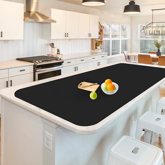 Silicone Mats for Kitchen Counter, Treerit 47.24"x 23.62" Extra Large Silicone Mat, Non-slip Heat Resistant Kitchen Counter Mat, Quartz Countertop Protector, Shipped Rolled Up, No Creases, Black