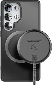 Galvanox 25W Magnetic Wireless Charger for Samsung, Qi2.2 Certified [Compatible with MagSafe] Fast-Charging 2.0 for Galaxy S26 Ultra, Fold, Plus S25/S24/S23, Braided 6ft USB-C (Black)
