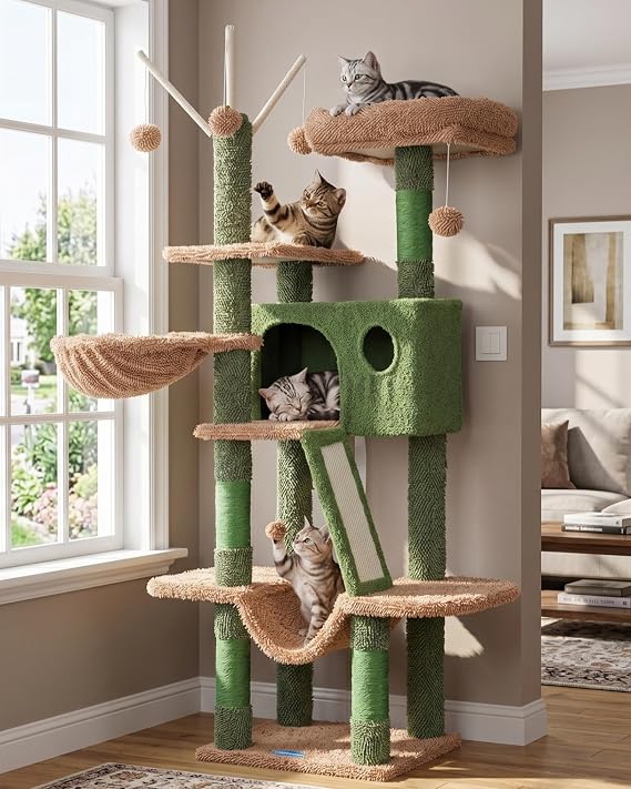 Hey-brother Cat Tree Tower with Padded Platform Bed, Hammock, MPJ019-SCA