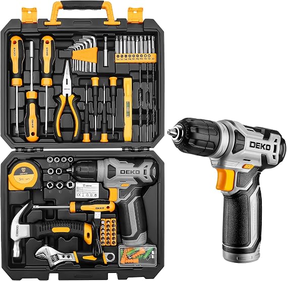 Tool Kit: DEKO Drill Set with Cordless Drill, Tool Kit Set Box, DIY Hand Tools for Men and Home, with 8V Electric Drills,126 Piece