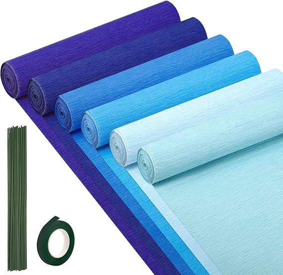 6 Rolls Crepe Paper Streamers, 10 Inch x 8 Feet (Blue)