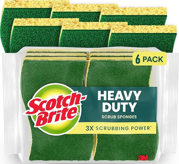 Scotch-Brite Heavy Duty Scrub Sponge, 6 Pack | Kitchen Sponges for Cleaning Home, Bathroom, Effective + Gentle Dish Scrubber, Safe on Nonstick surfaces