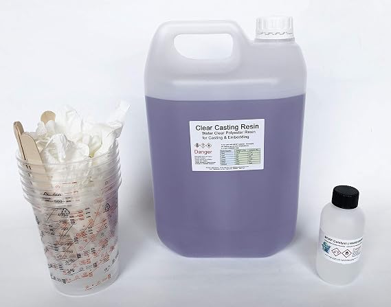 Water Clear Casting Cast Resin (Polyester) with Colour Pigments & Accessories. Various Size Kits Available 0.5kg, 1.0 Kg, 2.0 Kg and 5.0 Kg (5.0 Kg, Resin ONLY)