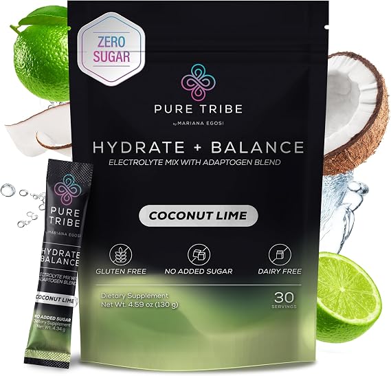 Instant Hydration Electrolytes Powder Packets with Magnesium & Salt Zero Sugar Hydration Packets with 6 B Vitamins & Adaptogens Coconut Lime Electrolyte Drink Mix 30 Servings