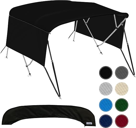 Universal 4 Bow Bimini Tops for Boats with Detachable Sidewalls, 900D Marine Canvas, Sun Shade Boat Canopy Kit, Bimini Top Hardware, Frame, Support Poles, Storage Boot, 54-60" W, Black
