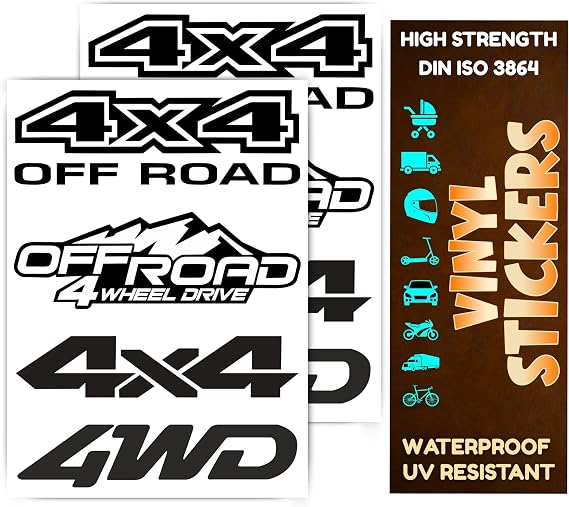 DIN 3864 Vinyl Sticker 4x4 Off Road 4x4 Off-Road Film Scratch-Resistant Motorcycle Sticker Scooter Bobby Car Helmet Car US Army Tank Balance Bike Decoration Vehicles Car Accessories (Black, A4-Set-8)