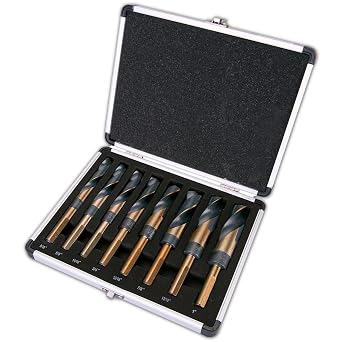Drill Bit Set, Reduced Shank Drill Bit 8 Sizes from 9/16" to 1", HSS M2, Black & Gold with 3-Flat 1/2" Shank, Metal Drill Bits for Steel/Plastic/Wood, with Storage case
