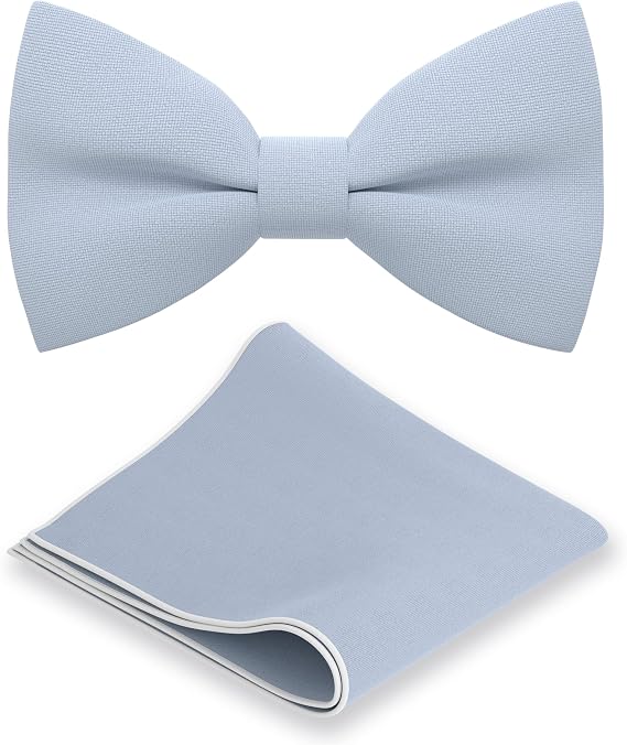 Bow Tie House Classic Pre-Tied Bow Tie Set Formal Pocket Square Solid Hanky Tuxedo with Handkerchief set