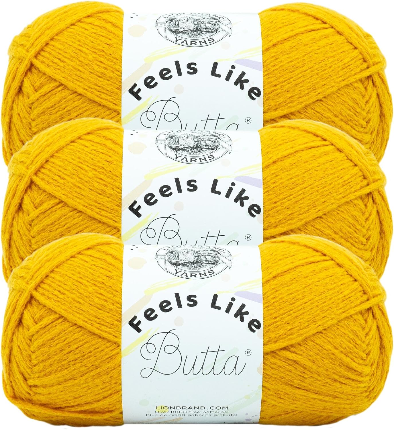 Lion Brand Yarn Feels Like Butta Yarn, Velvety-Soft Yarn for Crocheting and Knitting, 3 Pack, Golden Sunshine