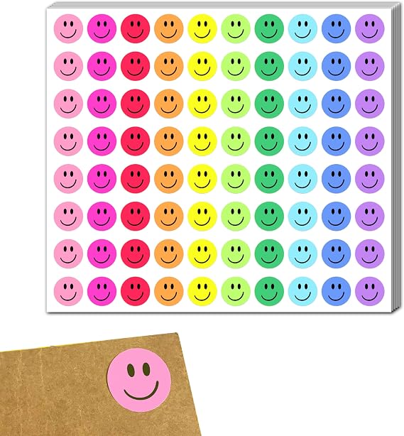 2000 Pieces - Smiling Happy Smile Face Stickers for Reward - 10 Colors | 1/2 inch