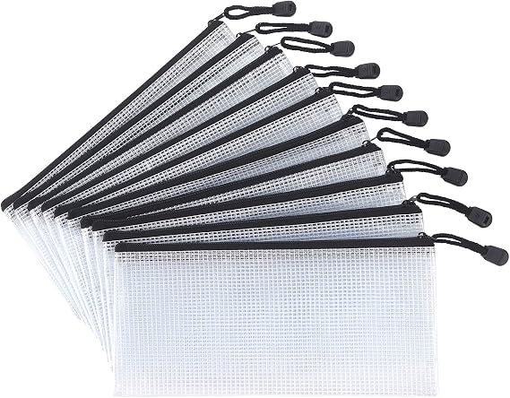 Tamaki 10 Pack Small Mesh Zipper Pouch Bags A6 Size, Black | Waterproof Zipper Bags Pouches for Organization Office Supplies