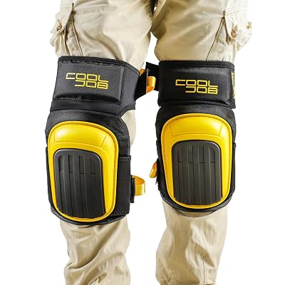COOLJOB Professional Knee Pads with Heavy Duty Anti-Slip Cap, Comfortable Foam Cushion and Extra Thick Gel Padding for Construction Flooring, Reinforced & Adjustable Straps, Yellow