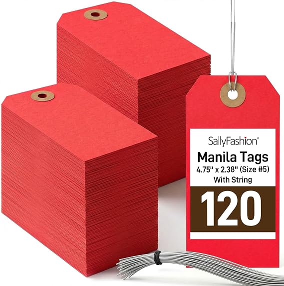 120Pack Red Safety Tags with Wire, 4-3/4" x 2-3/8" (Size #5) | Heavy-Duty Cardstock Hang Labels for Lockout Tagout, Danger Warnings & Inventory Control