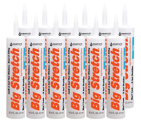 Sashco Big Stretch Acrylic Latex High Performance Caulking Sealant, 10.5 Ounce Cartridge, White (Pack of 12)