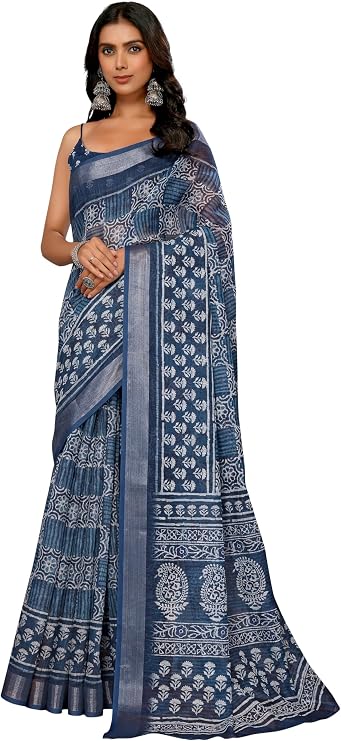 Janasya Indian Saree for Women Casual Evening Wear Saree with Unstitched Blouse