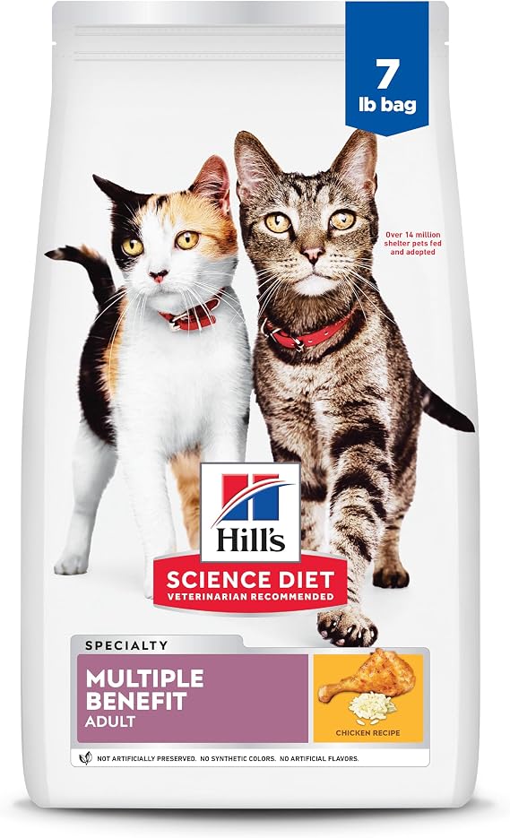 Hill's Science Diet Adult 1-6 Multiple Benefit Dry Cat Food | #1 Veterinarian Recommended, Chicken Recipe, 7 lb. Bag