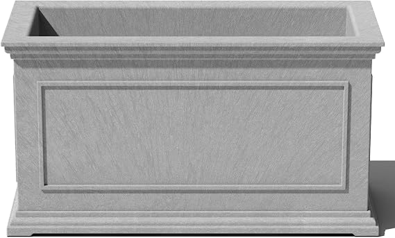 Veradek Brixton Series Large Plastic Planter - Gray, Outdoor, All-Weather Resistant, Dimensions 17.5"H x 16"W x 32"L, Classic Estate Design for Flowers, Trees, Shrubs | Made From Durable Plastic With Pre-Drilled Drainage Holes. Classic Porch/Patio Decor for Plants and Flowers