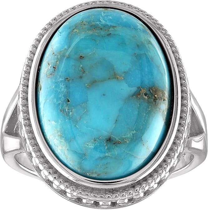 Tiara Sterling Silver Oval Turquoise Ring Handcrafted Boho Statement Jewelry for Women