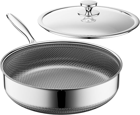 Deep Frying Pan with Lid Nonstick 26cm Hybrid, Saute Pan with Lid, Stay-Cool Handle, Easy Clean, PFAS PFOA & PTFE Free, Oven-Safe Up to 260°C, Suitable for All Cooktops