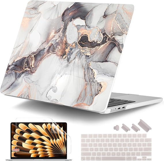 DONGKE Compatible with M5 MacBook Air 15 inch Case 2026 2025-2023 A3448 A3241 A3114 A2941 M4 M3 M2 Liquid Retina Display Touch ID, Protective Hard Shell Cover & Keyboard Skin - Abstract Marble