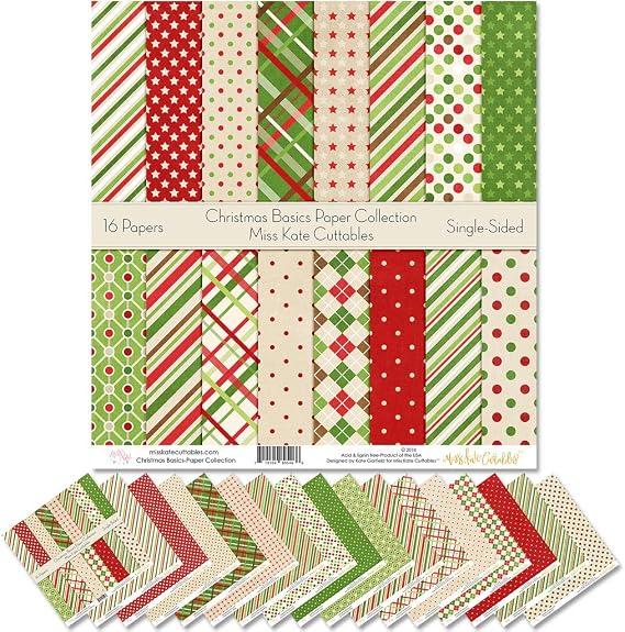 Pattern Paper Pack - Christmas Basics - Scrapbook Premium Specialty Paper Single-Sided 12"x12" Collection Includes 16 Sheets - by Miss Kate Cuttables