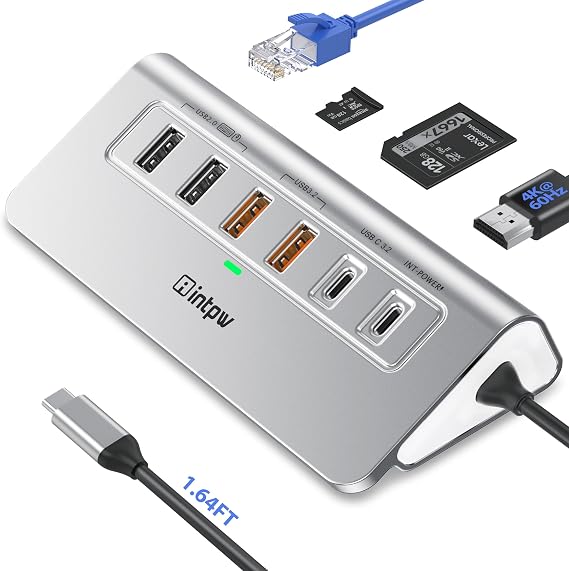 10-in-1 USB C Hub with Ethernet, 4K@60Hz HDMI, 10Gbps USB-C/USB-A, PD 100W, SD/TF, P9R PRO Docking Station for MacBook Pro/Air M1-M5, iPhone 17/16/15, iPad Pro, Windows