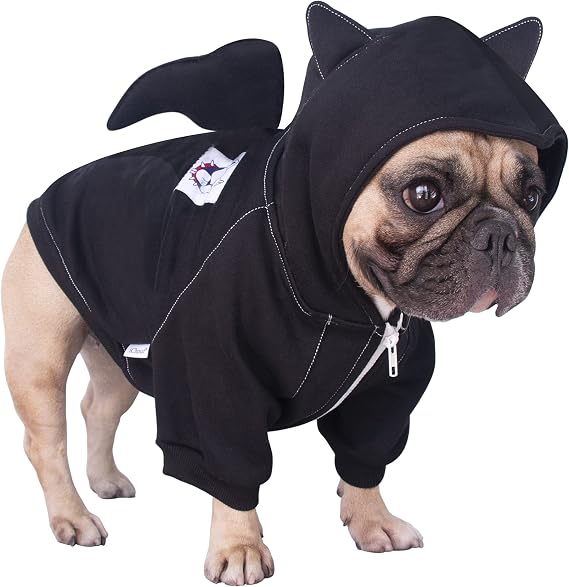 iChoue English Bulldog Bat Wing Dog Halloween Costumes Clothes Sweater Cute Funny for Cold Weather Winter Coats Hoodies - Black Bat, XXLarge