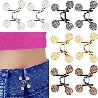 Adjustable Pant Waist Tightener,8 Set Jeans Pants Clips to Tighten Waist Buttons for Loose Jeans No Sewing Button Make Waistband Smaller Tightener for Women and Men(4 Colors)