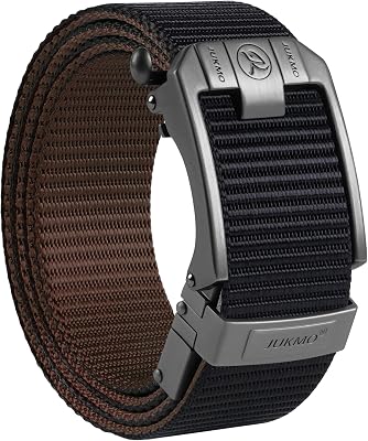 JUKMO Mens Reversible Ratchet Belt - 2 Styles in 1, No-Hole Adjustable Web Belt for Golf, Business & Everyday Wear