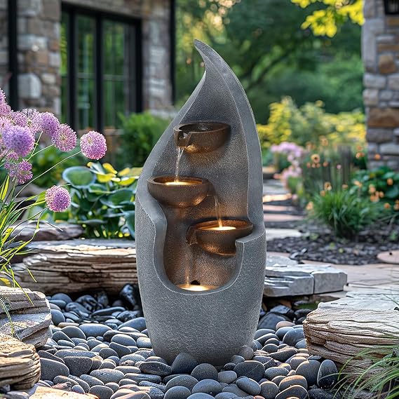 CHARLES BENTLEY 3 Tier Water Feature, UV Resistant, Weather Resistant, Mains Powered, Plug Included, Frost Resistant, Modern, Water Fountain, Built In