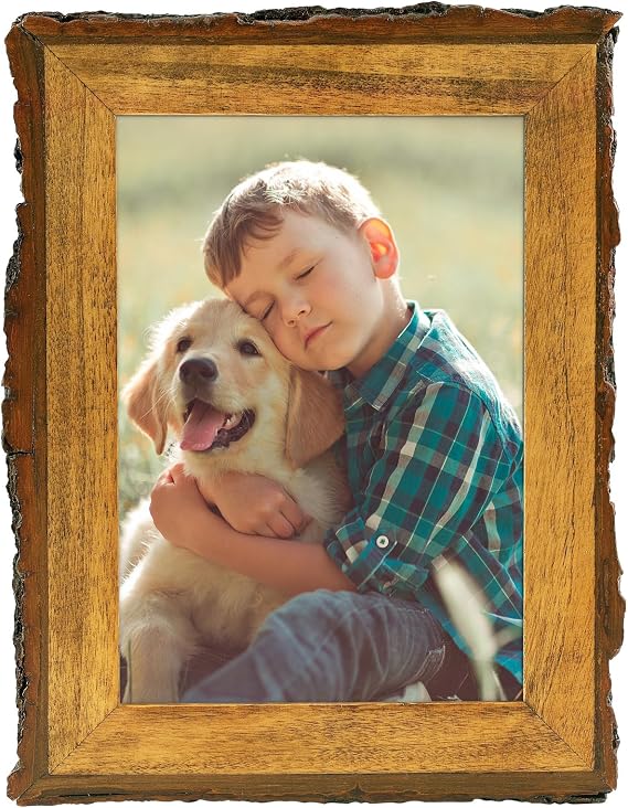 Golden State Art 5x7 Picture Frame Rustic Brown,Solid Wood&Bark Edge&Glass | 5x7 Picture Frame with Real Glass Cover, Display Posters/Photos/Prints for Wall Mounting, Farmhouse Decor, 1 Pack