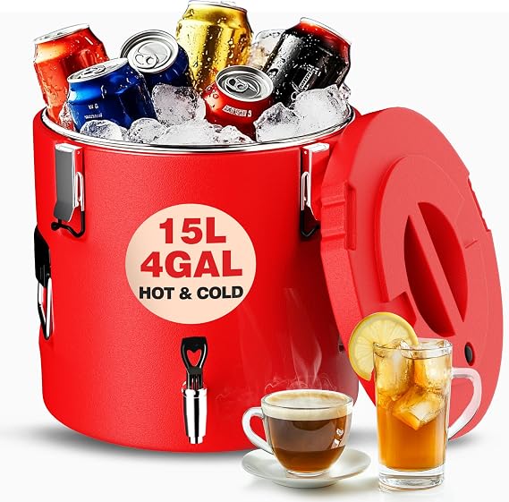 WantJoin Insulated Beverage Dispenser 4 Gallon, Stainless Steel Hot & Cold Drink Dispenser with Spigot Handles, Thermal Drink Container for Juice Tea Milk Catering Restaurant Parties