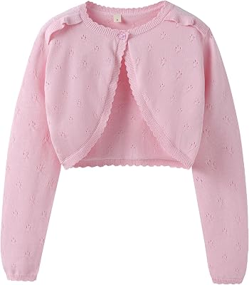 Girls Long Sleeve Cardigan Kids Button Closure Knitted Bolero Shrug Girls Sweaters Tops