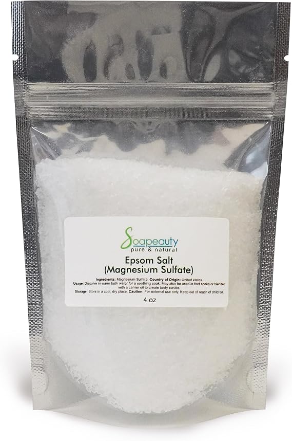 Soapeauty Epsom Salt 100% Pure Magnesium Sulfate USP Grade, Kosher, Non-GMO, Unscented | Epsom Salt for Bath & Foot Soak | Made in USA, 4 oz