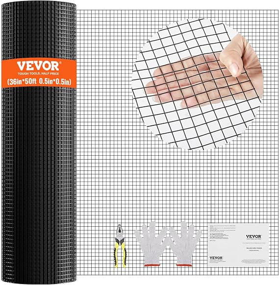 VEVOR Hardware Cloth, 36'' x 50' 1/2 inch Galvanized Wire Mesh Roll, 19 Gauge Chicken Wire Fencing Roll, Vinyl Coating Metal Wire Mesh for Chicken Coop Barrier, Rabbit Snake Fences, Poultry Enclosures