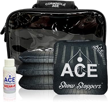 CornholeAce Show Stoppers | ACE Pro Cornhole Bags + PRO Kits | Dual Sided Slick Slicker All Weather | Optional Bag Break in and Carrying Case | Set of 4