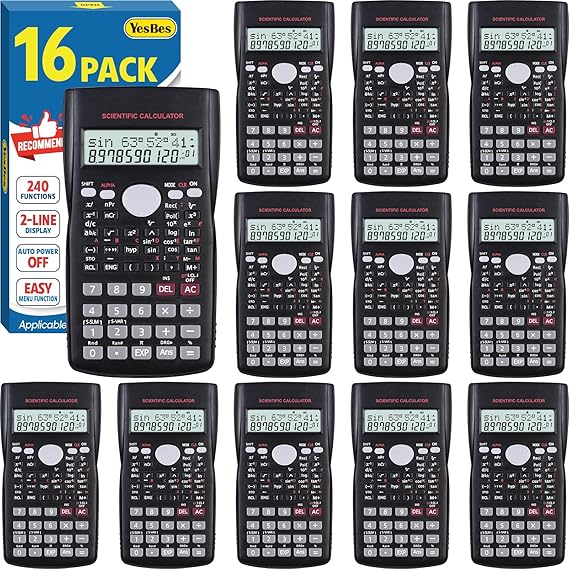 16 Pack Scientific Calculators, 2-Line Large Screen Display 240 Functions Scientific Calculators for Students, Math Algebra Fraction Calculator for High School College School