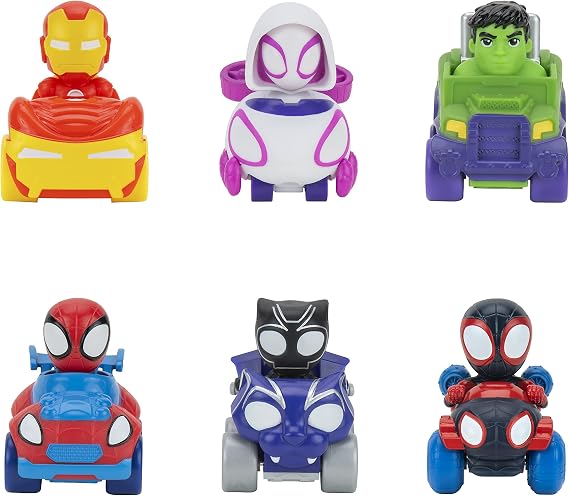 Marvel Spidey and His Amazing Friends 6 Pack - Six 2-Inch Amazing Mini Vehicles - Toys Featuring Your Friendly Neighborhood Spideys -